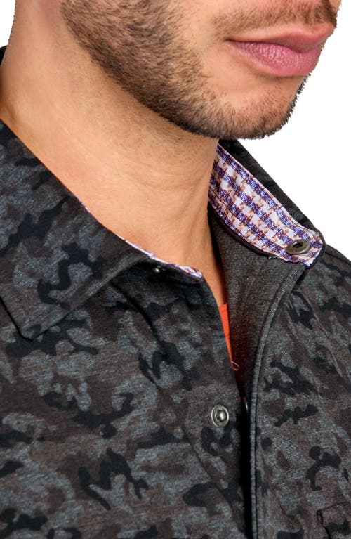 Brooklyn Brigade Camo Print Cotton Stretch Shirt Jacket In Charcoal