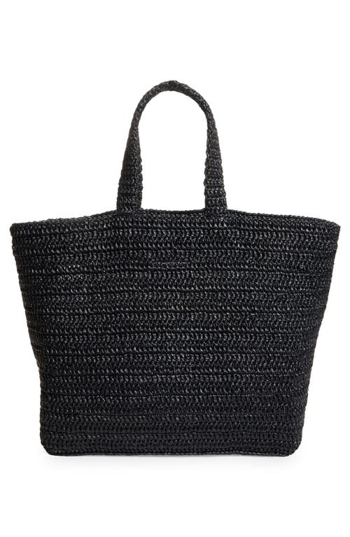 Shop Saint Laurent Rive Gauche Logo Crochet Tote In Nero/crema Soft