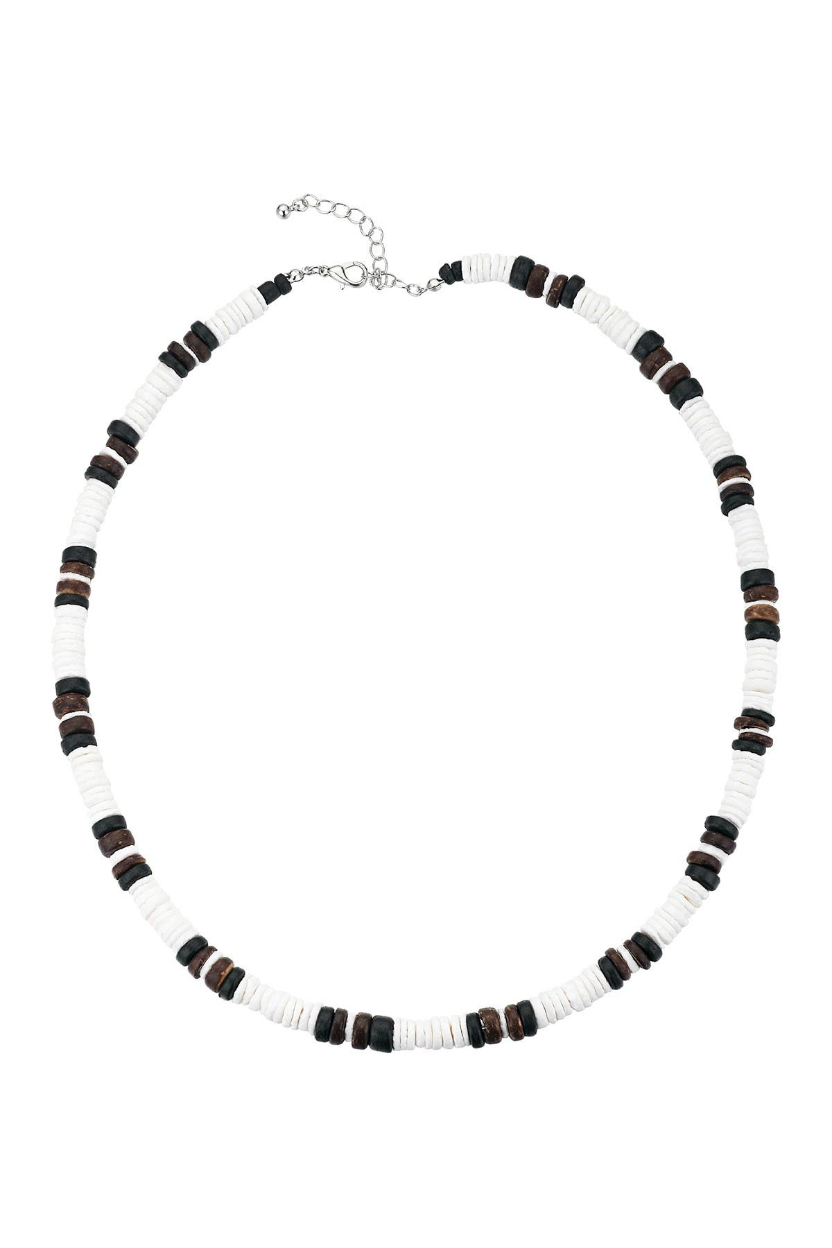 La Rocks Mixed Puka Shell & Black/brown Wood Bead Necklace In Mixed Shell Stainless Steel