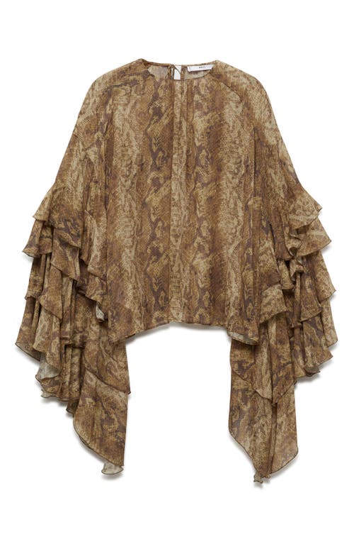 Shop Mango Carola Tiered Bell Sleeve Chiffon Top In Brown