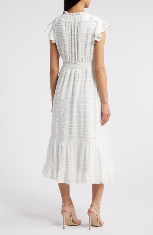 Chelsea28 Ruffle Detail Textured Stripe Dress In White