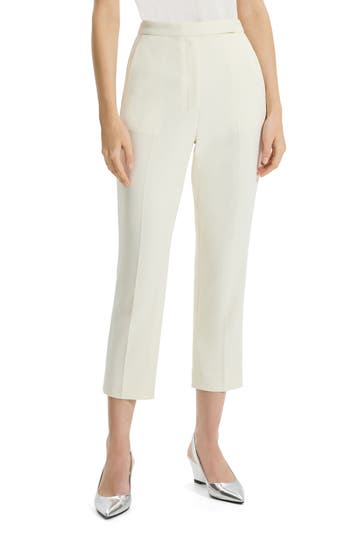 Theory Crepe Cropped Slim-leg Pants In Rice