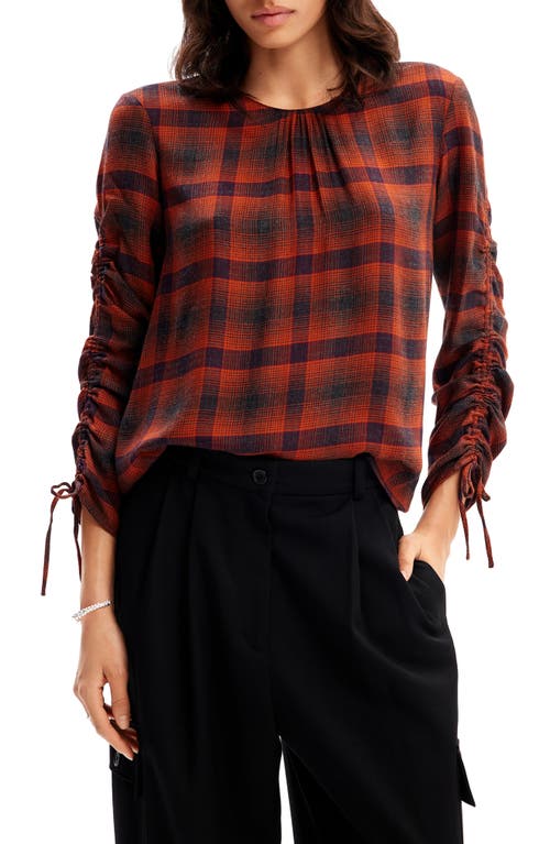 Desigual Adjustable Sleeve Plaid Blouse in Red at Nordstrom, Size Medium