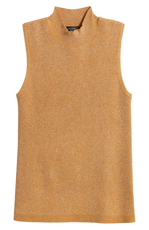 Shop Tahari Asl Metallic Sleeveless Mock Neck Sweater In Camel Gold