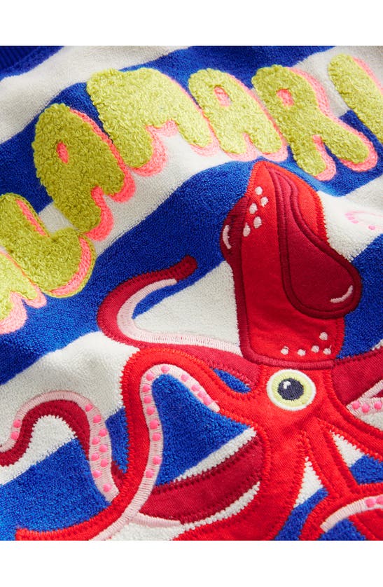 Shop Mini Boden Kids' Squid Appliqué Terry Cloth Graphic Sweatshirt In Surf Blue/ Ivory