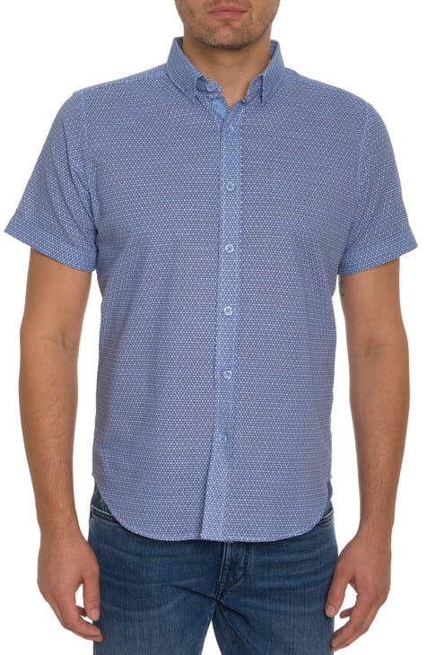 Farina Geo Print Short Sleeve Cotton Button-Up Shirt