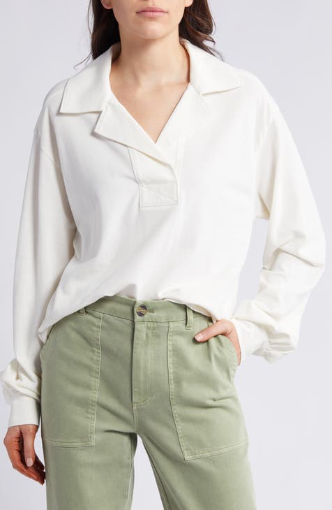 Ribbed button-front top - Light beige - Ladies