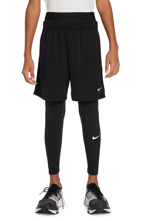 Shop Nike Kids' Pro Dri-fit Athletic Tights In Black/black/white