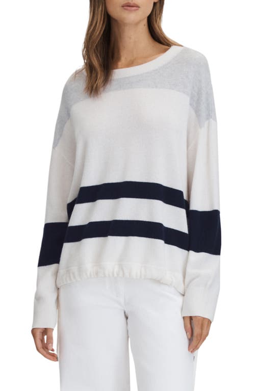 Reiss Allegra Stripe Wool Blend Drawstring Waist Sweater in White/Grey at Nordstrom, Size Medium