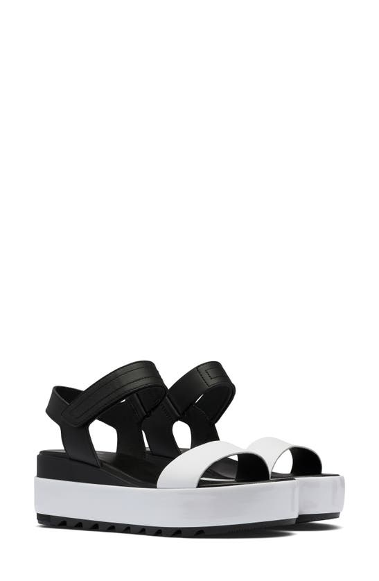 Sorel Cameron Flatform Sandal In Black/ White