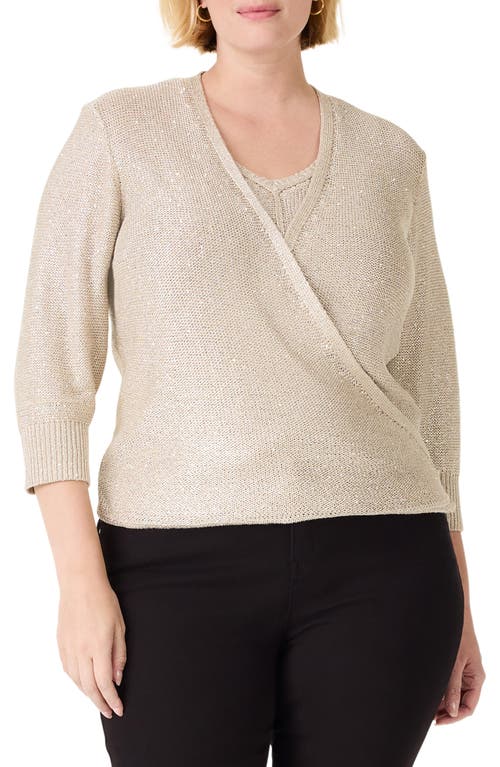 Shop Nic + Zoe Nic+zoe Subtle Sparkle 4-way Cotton Blend Cardigan In Brown Rice