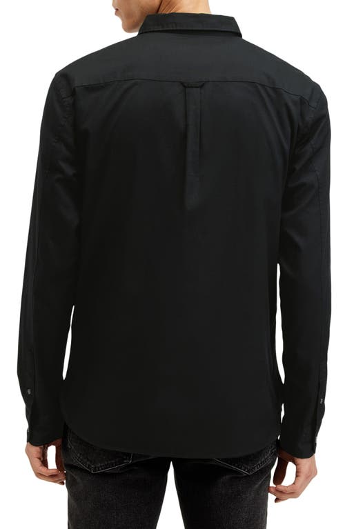 Shop Allsaints Hawthorne Solid Stretch Cotton Button-up Shirt In Black