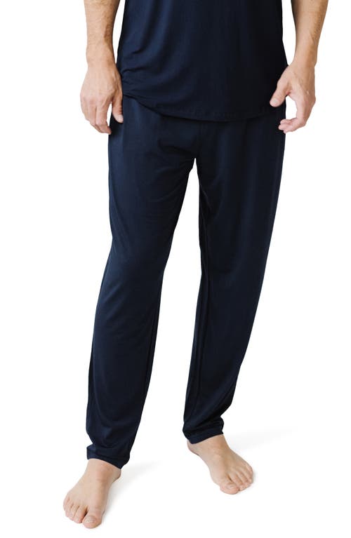 Tie Waist Stretch Knit Pajama Pants in Navy