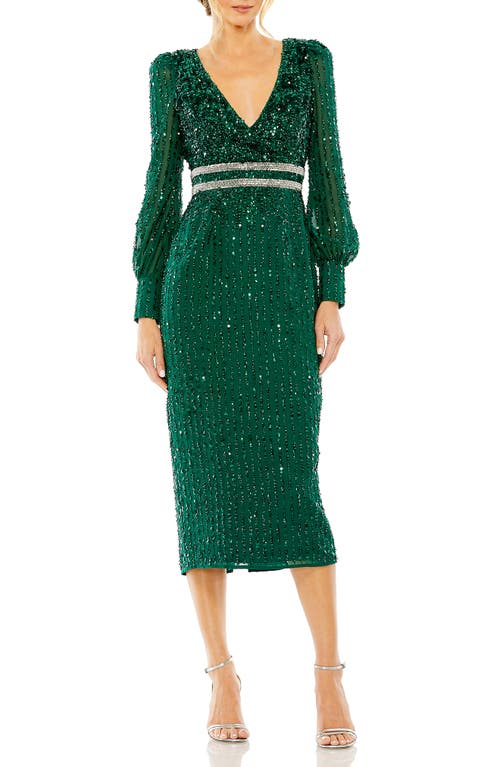 Mac Duggal Sequin Long Sleeve Midi Cocktail Dress at Nordstrom,