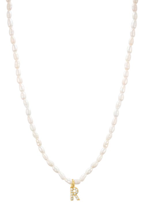 Initial Freshwater Pearl Beaded Necklace in White - R