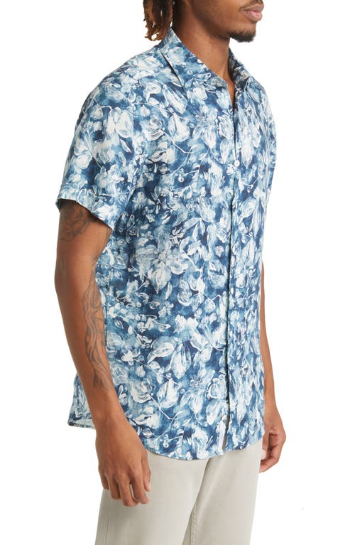 Rodd & Gunn Mount Hutt Sports Fit Floral Short Sleeve Linen Button-up Shirt In Dark Teal