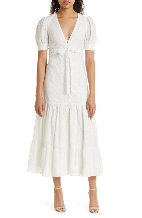 Alice + Olivia Stori Embroidered Open Back Cotton Dress in Off White