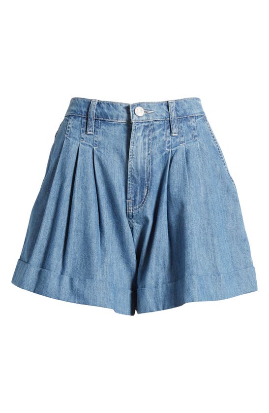 Shop Frame Pleated Wide Cuffed Denim Shorts In Rhythm