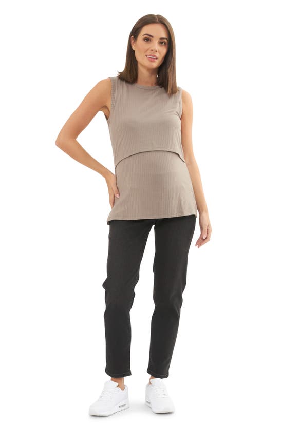Ripe Maternity Peter Rib Nursing Tank Taupe In Taupe