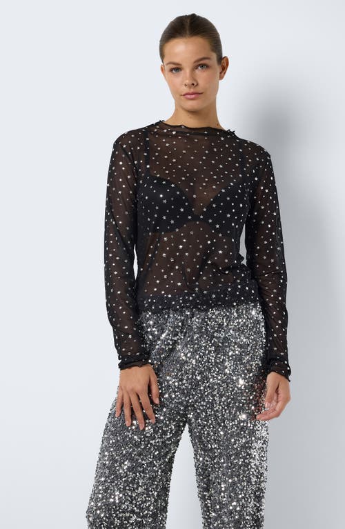 Shop Noisy May Star Sheer Mesh Top In Black Detail Silver