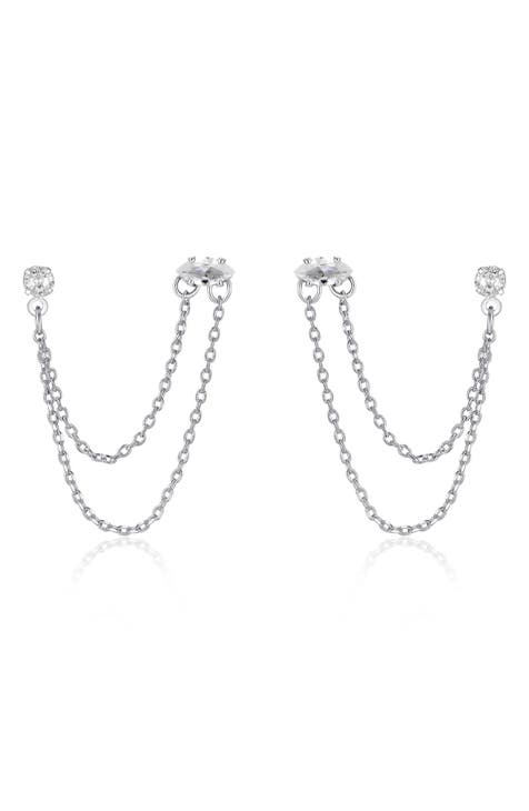 Silver Rhinestones Tassel Long Chain Earrings, Silver / One Size