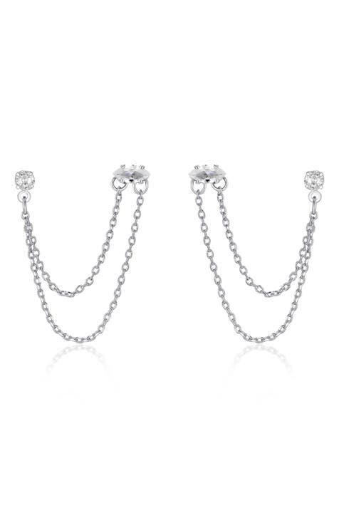 Tassel Silver Rhinestones Long Chain Earrings Silver / One Size