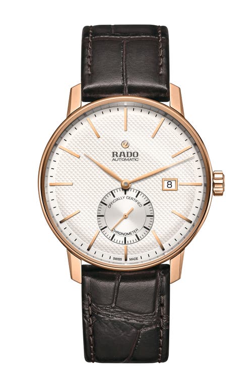 RADO Coupole Classic Automatic Leather Strap Watch, 41mm in Brown/White/Rose Gold 