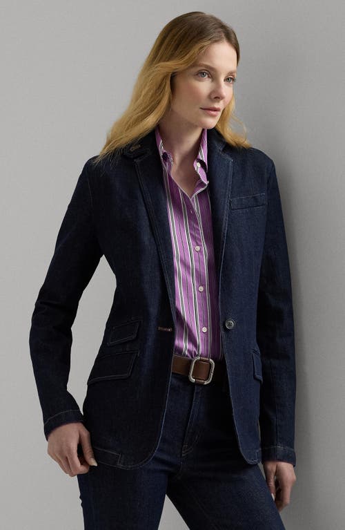 Shop Lauren Ralph Lauren Denim Blazer In Deep Indigo Wash