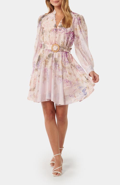 Ever New Vienna Lace Trim Belted Long Sleeve Shirtdress in Warrantina Floral at Nordstrom, Size 6