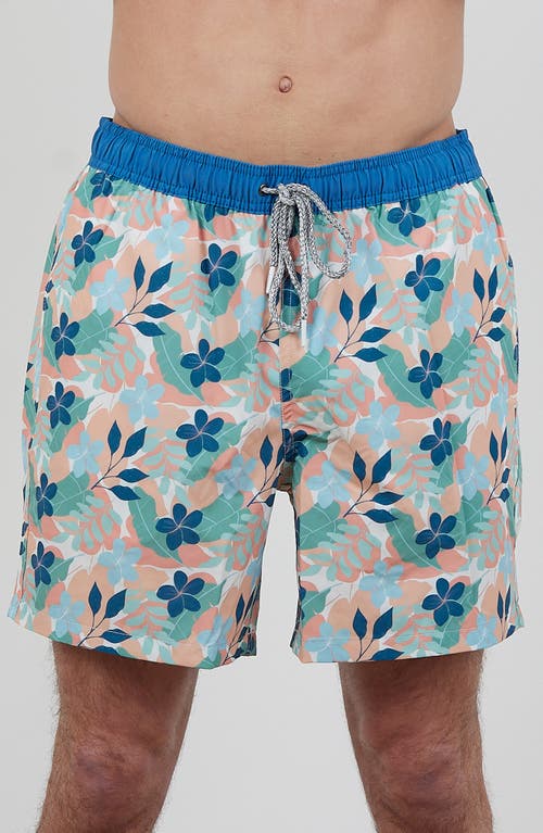 Shop Rainforest Tropical Floral Swim Trunks In Blue/green/ivory