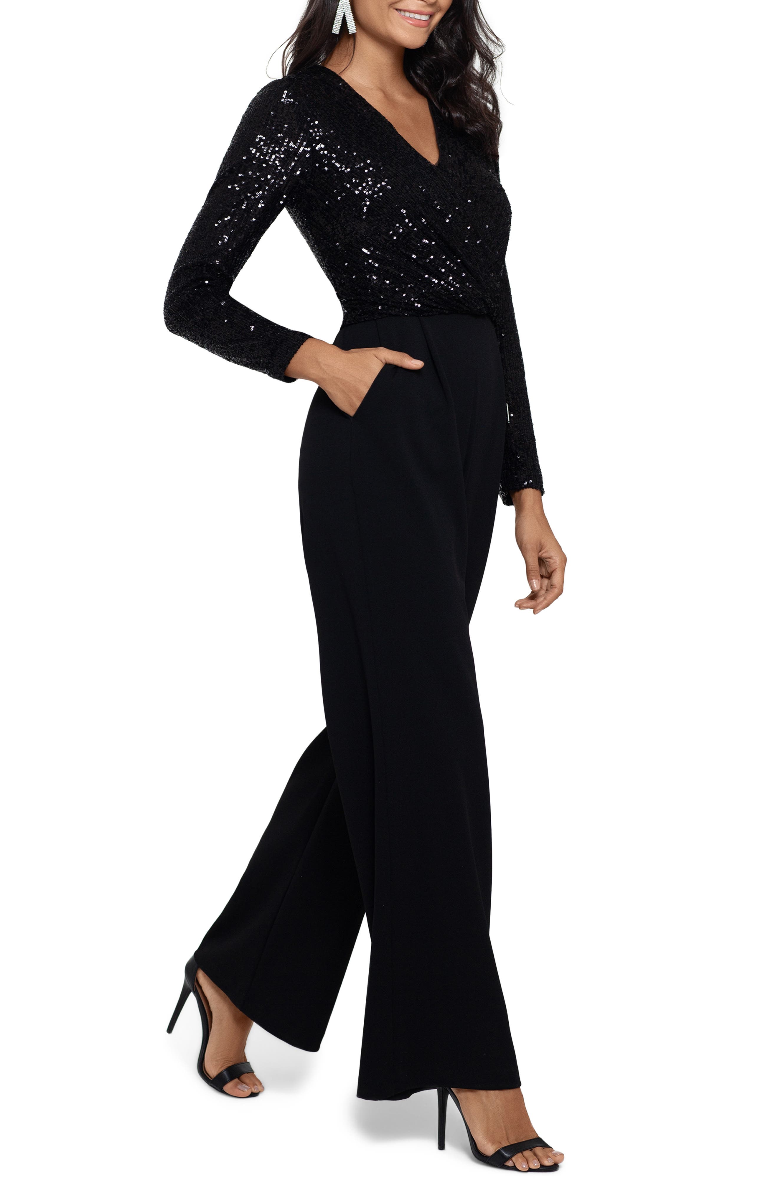 XSCAPE Sequin Long Sleeve Crepe Jumpsuit Nordstrom Rack