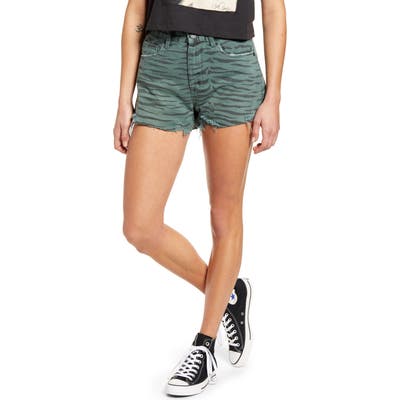 Blanknyc The Barrow Tiger Print High Waist Denim Shorts, Green