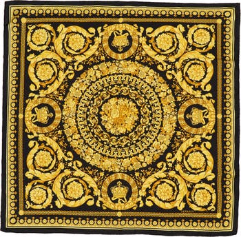 Versace Baroccodile Print Silk Square Scarf in Black-Waterlily