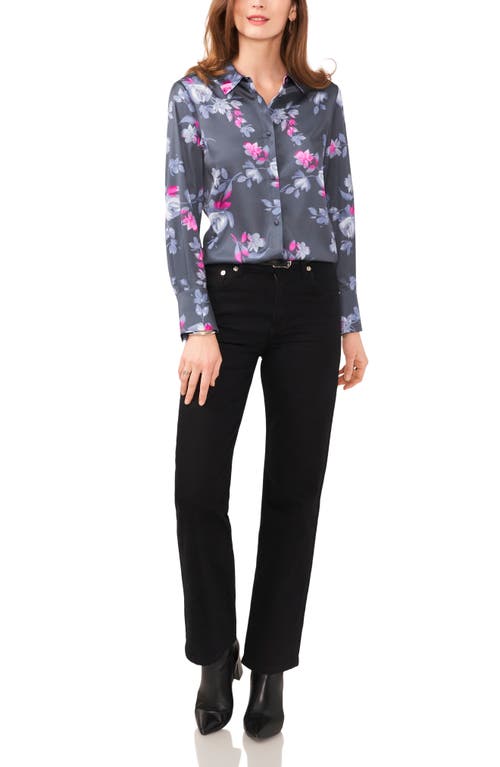 Shop Vince Camuto Floral Charmeuse Button-up Shirt In Berry Pink