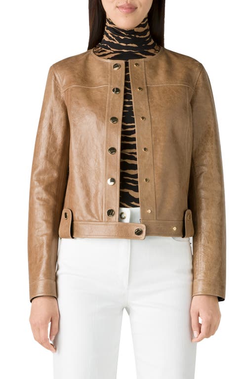 St. John Collection Snap Detail Leather Jacket in Camel