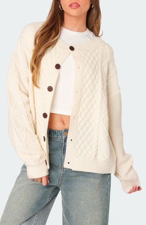 EDIKTED Rory Oversize Cable Stitch Cardigan Cream at Nordstrom,