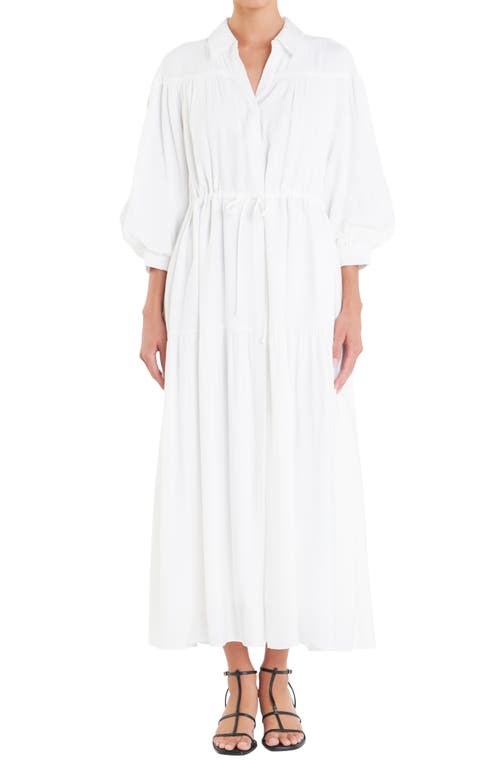 Shop English Factory Drawstring Waist Maxi Shirtdress In White