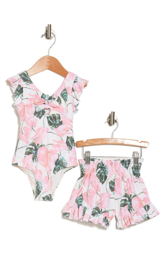 Shop Jessica Simpson Kids' One-piece Swimsuit & Shorts Set In Pink