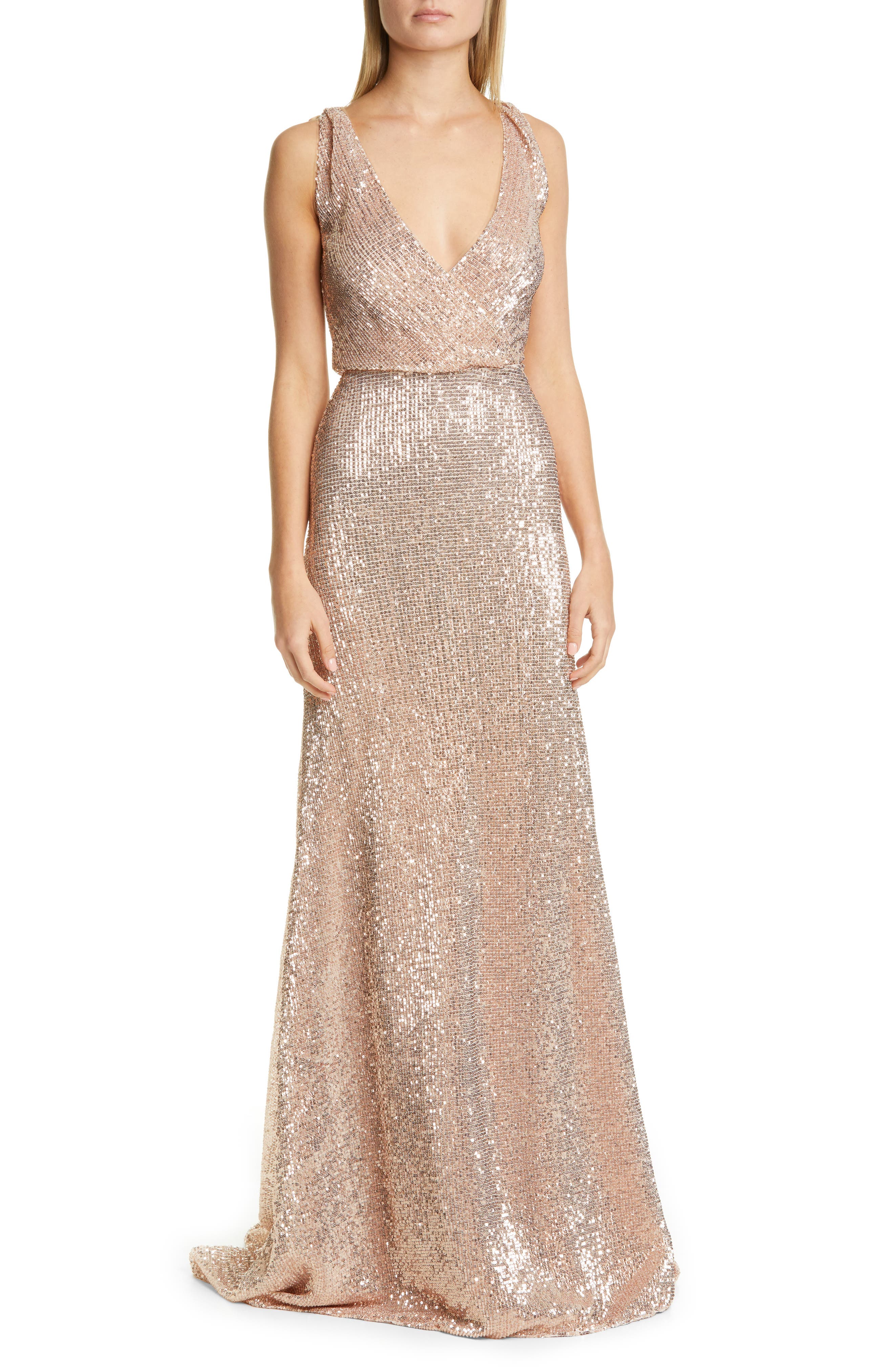 Pronovias Sequin A-line Gown In Metal Nude Beading | ModeSens