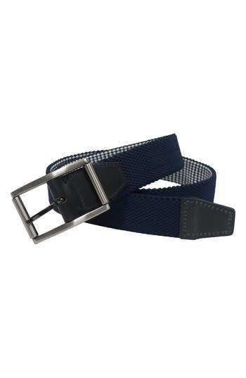 Shop Boconi Reversible Elastic Braid Feather Edge Belt In Navy/white