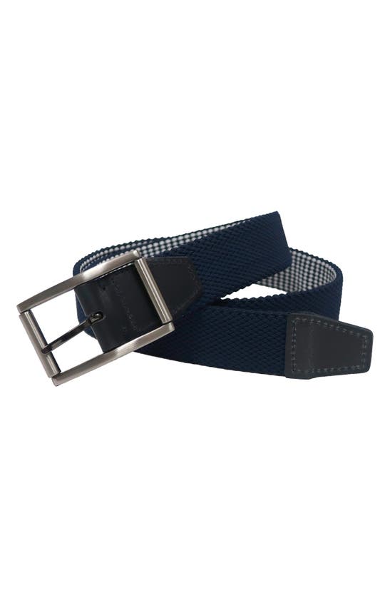 Shop Boconi Reversible Elastic Braid Feather Edge Belt In Navy/ White