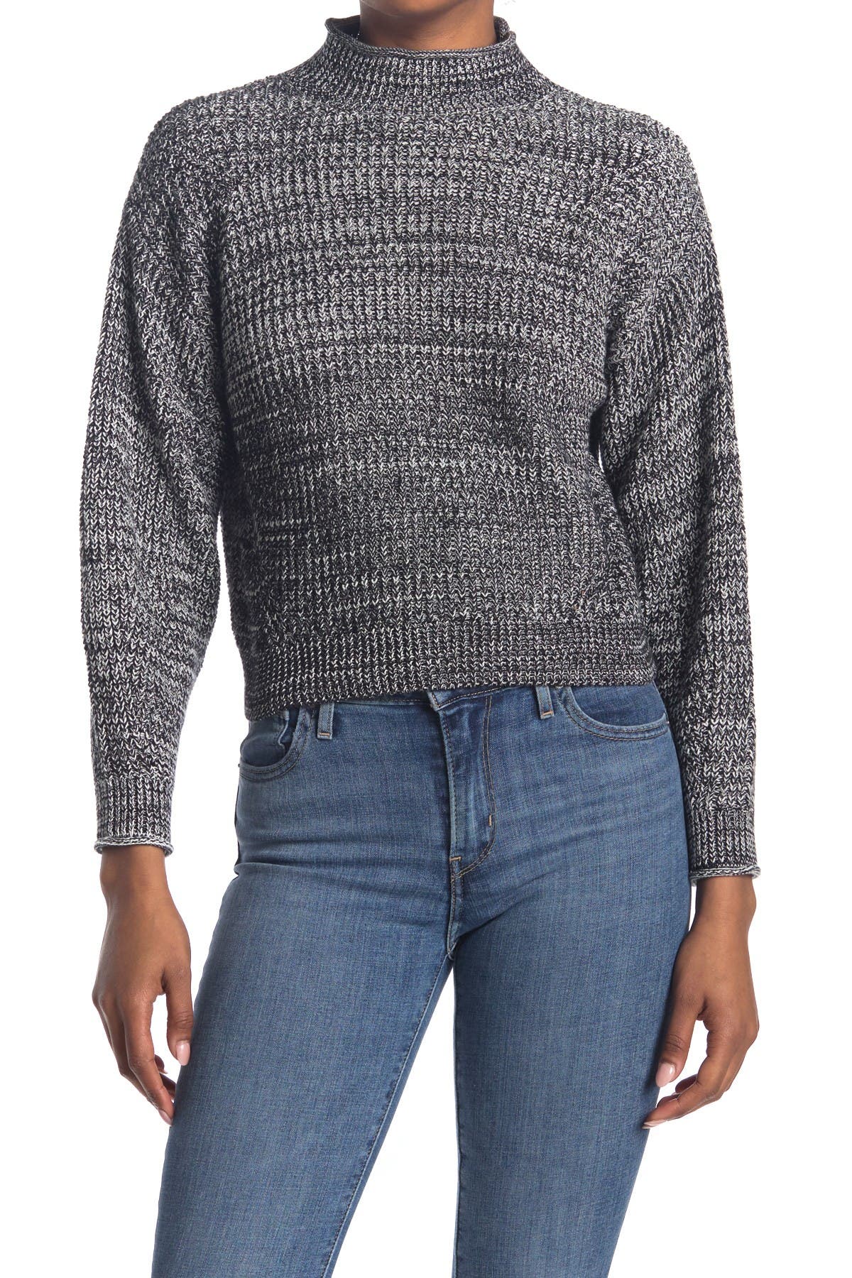Abound Easy Stitch Ribbed Knit Mock Neck Sweater In Black