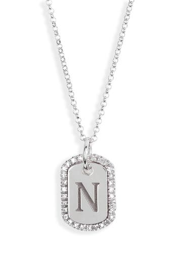 Meshmerise Diamond Initial Dog Tag Pendant Necklace In White-n