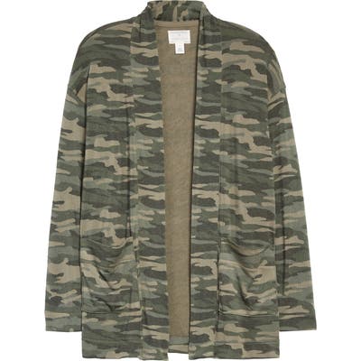 Petite Caslon Open Front Cardigan, Green