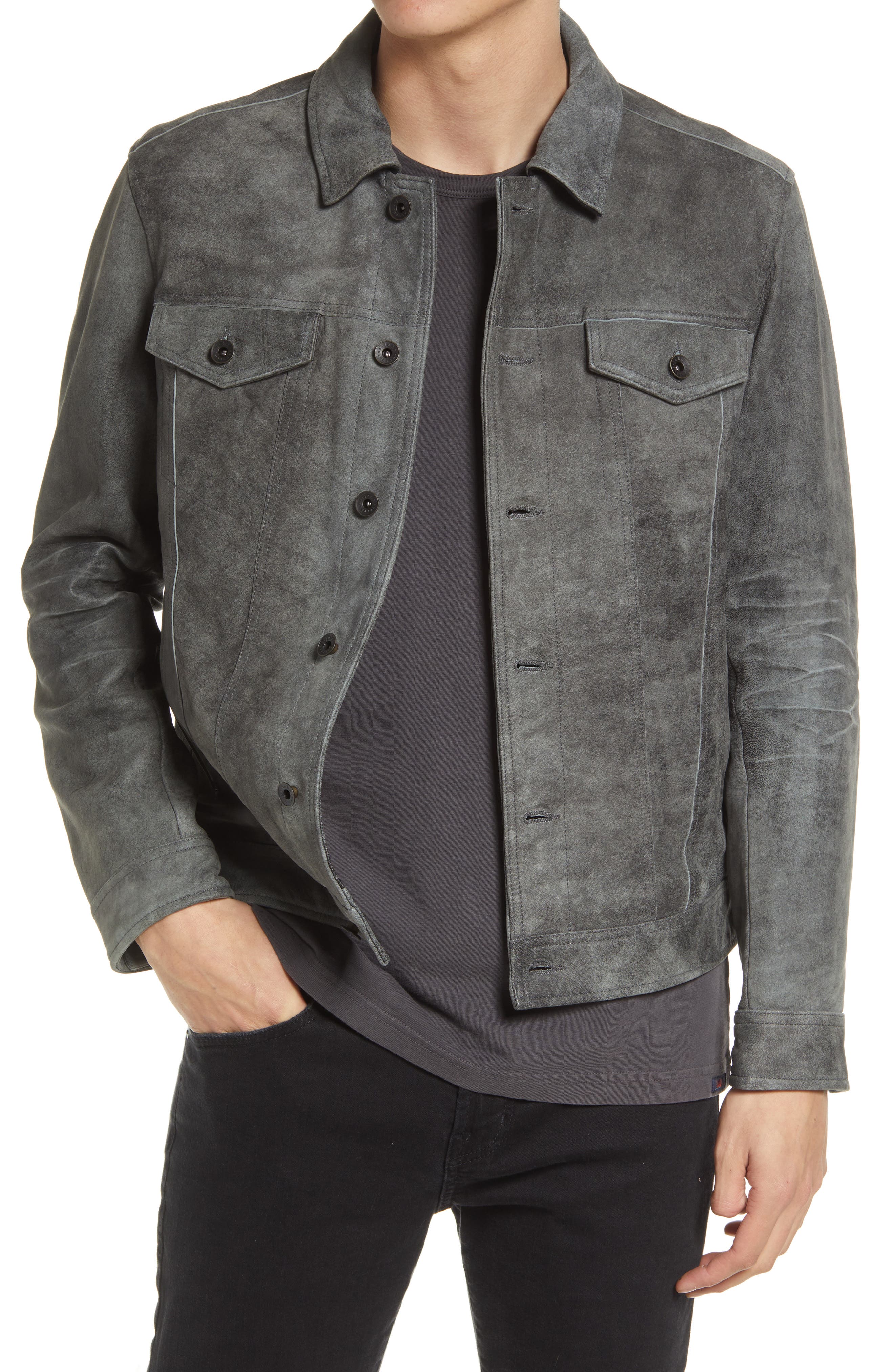 suede trucker jacket grey