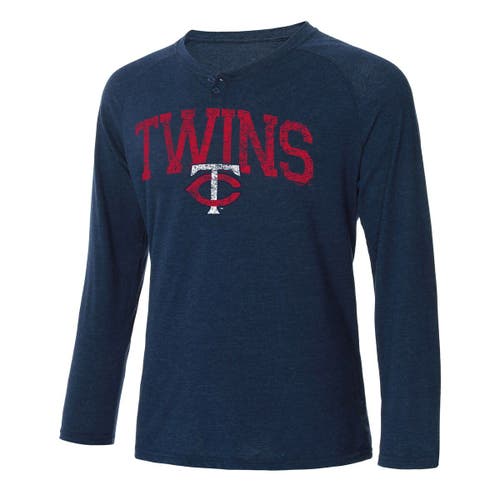 Men's Concepts Sport Heather Navy Minnesota Twins Inertia Raglan Long Sleeve Henley T-Shirt