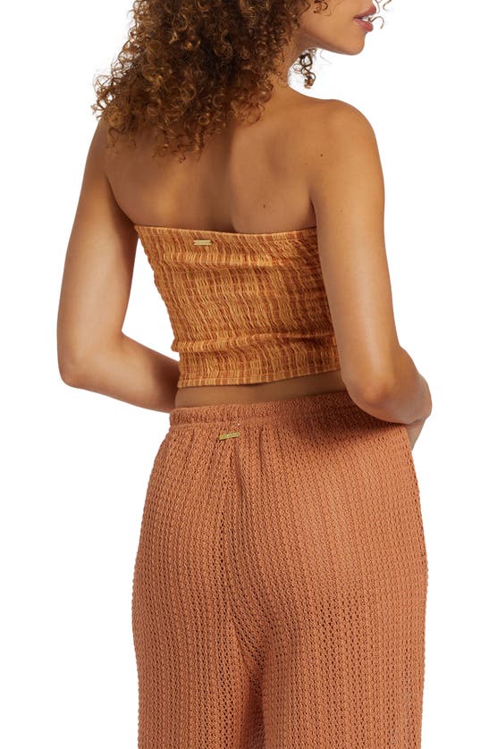 Shop Billabong Keep It Simple Smocked Strapless Crop Top In Peach Punch