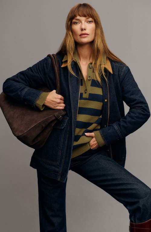 Reformation Archer Corduroy Collar Denim Jacket In Ondine