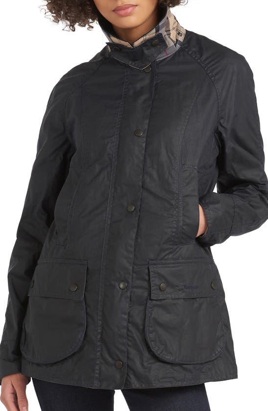 Barbour Beadnell Lightweight Waxed Cotton Jacket In Royal Navy