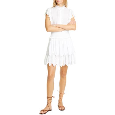 La Vie Rebecca Taylor Smocked Cotton Eyelet Dress, White